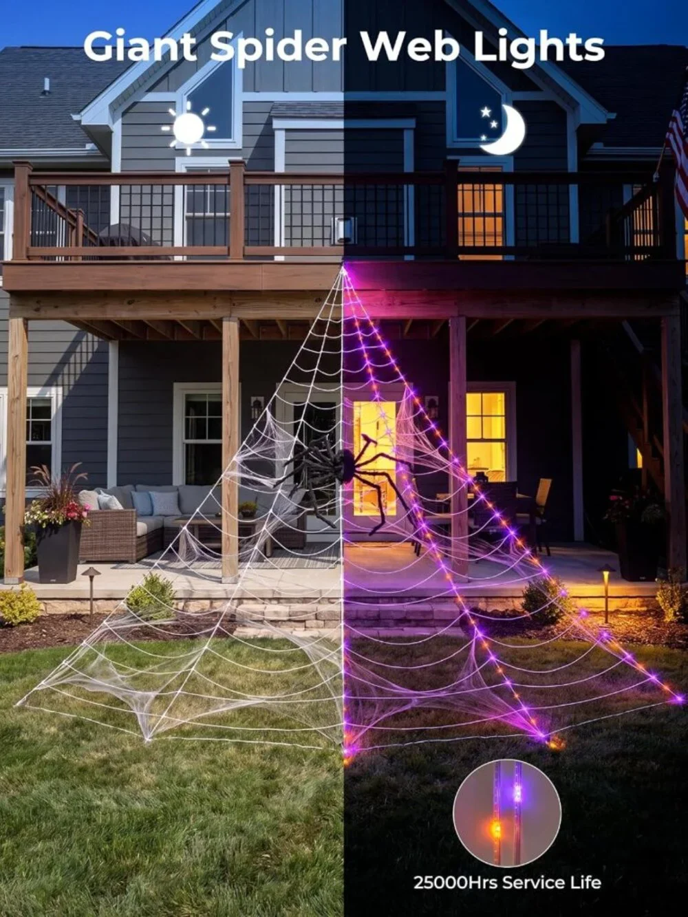 Giant Spider Web Lights for Halloween Decorations - 255 LED Outdoor Display